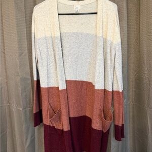 a new day Cream, Light Gray, Rust & Burgundy Colorblock Open Cardigan